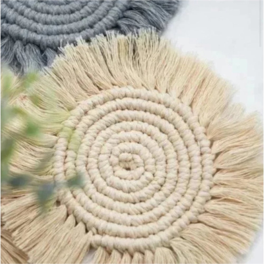 New »— BÖHÖ LÖVËLŸ —» Macrame Woven Art Coaster Sets, Absorbent Fibers 4 Drink⭕️